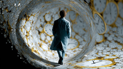 Man Walking Through a Tunnel of Time