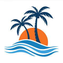 Tropical Beach Sunset Vector Logo for Travel Branding.