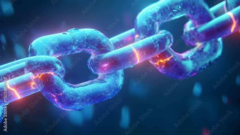 Poster glowing chain link illuminating a dark background with intricate metal links creating a unique visua