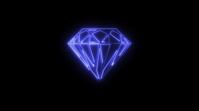 Neon vertical glow diamond logo black background blue animation
