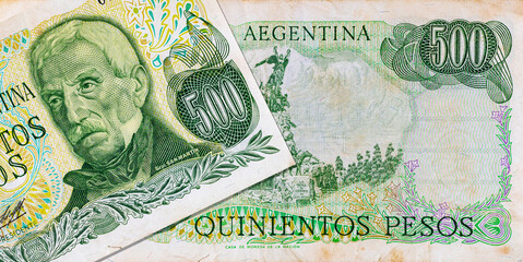 500 peso banknote of Argentina with Monument to the Army of the Andes in Cerro de la Gloria at...