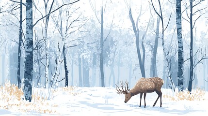 Obraz premium A winter forest scene with a deer.