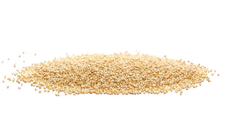 Amaranth pops, gluten-free popped grains isolated on white background, side view	