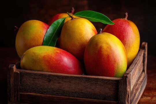 Dasheri mango in woven basket, ripe and juicy, seasonal fruit photography