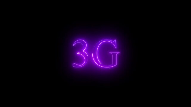 3G text neon glowing effect lines animation on black background .4k HD neon text animated motion video.