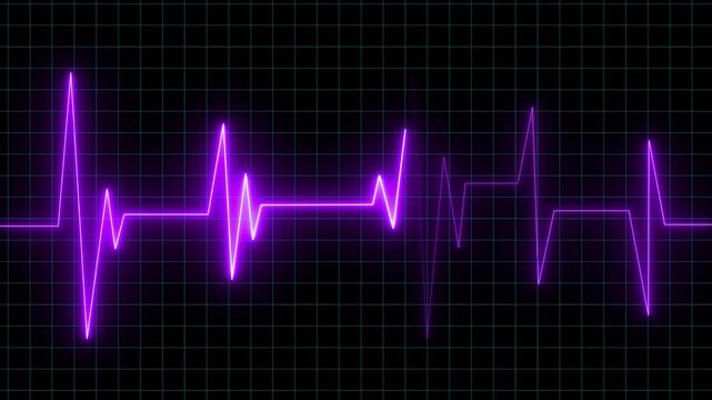 Neon Digital Heartbeat Plus dark screen, Heart beat electric neon line color animation glowing neon blue color heart pulse rate monitor animations neon blue heartbeat pulse on a deep black background
