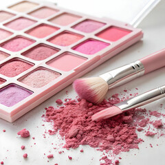 pink powder spread with brushes rubbing each other