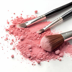 pink powder spread with brushes rubbing each other