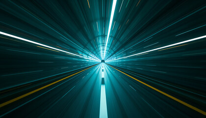 Blurred motion of high-speed light trails in a night tunnel