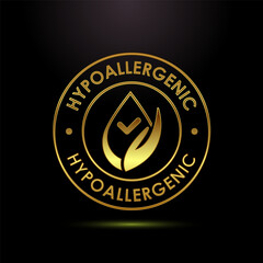 Hypoallergenic tested icon design illustration. Cosmetic certification label sign in gold color style