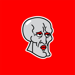 Stylized Cartoon of Handsome Bald Character with Red Lips
