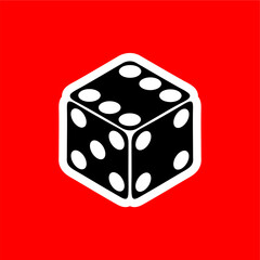 Bold Black Dice Icon with White Outline on Red Background
