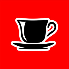 Minimalist Black Coffee Cup Icon with Saucer on Red Background
