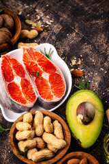 Healthy fat concept. Product with omega 3.