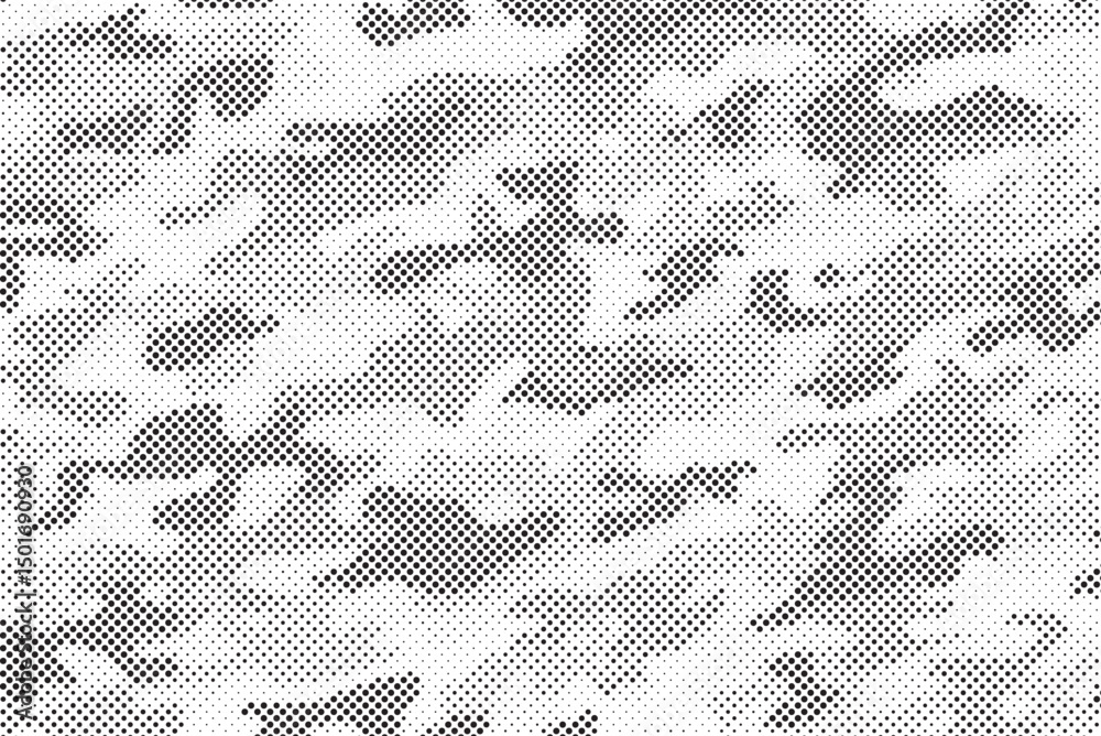 Poster Abstract halftone seamless camouflage pattern. Repeating digital dotted hexagonal camo military texture background. Abstract modern fabric textile ornament. Vector illustration.