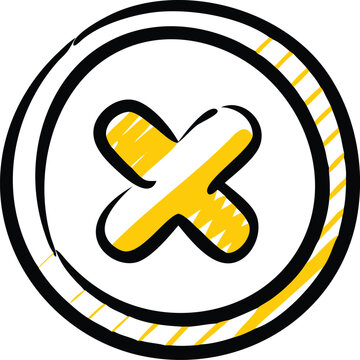 A yellow cross symbol within a circular border, representing a mark or sign, in a simple graphic illustration