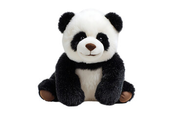 Adorable plush panda toy sitting on black background