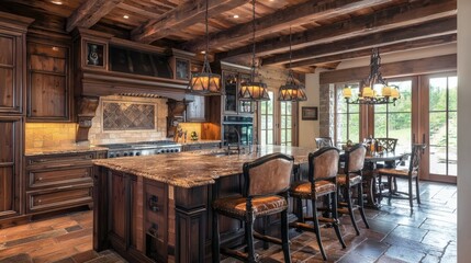 72. Kitchen island with ambient lighting and high stools