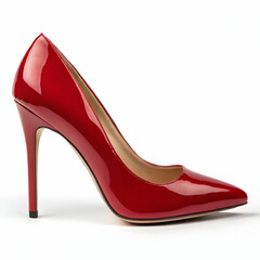 red elegant classic stiletto heels on a white back