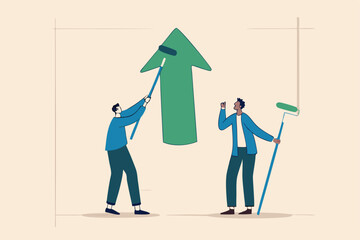 Business profit growth, improvement or career development, investment earning rising up or partnership to help grow business concept, businessman partner help painting growth green arrow graph.