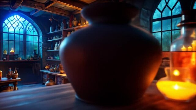 Enchanted Laboratory Interior With Glowing Candles