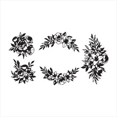 Floral Wreath and Bouquet Silhouette Vector Set