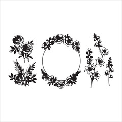 Floral Wreath and Bouquet Silhouette Vector Set
