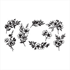 Floral Wreath and Bouquet Silhouette Vector Set