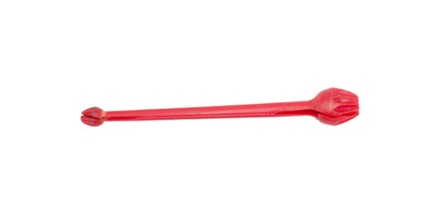 Red plastic fishing fish hook remover disgorger for Snelled Fish Hook Remover Tool Isolated on...