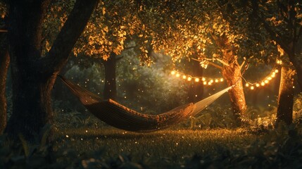 125. Hammock under trees with ambient lighting