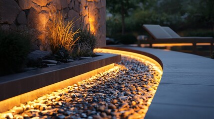 129. Walkway with ambient lighting embedded in stone
