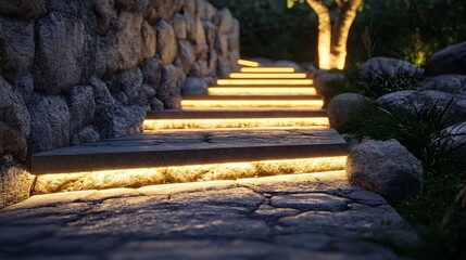 129. Walkway with ambient lighting embedded in stone