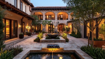 131. Courtyard with ambient lighting and water feature