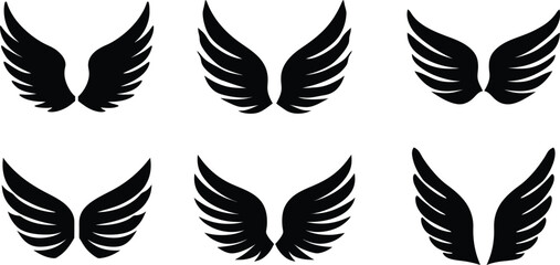 Obraz premium A set of black silhouette angel wings, symmetrical, realistic, high detail, ethereal, epic, dramatic 