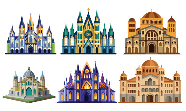 Collection of architectural illustrations of cathedrals and religious structures