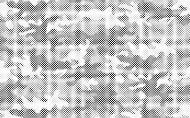 Abstract halftone seamless camouflage pattern. Repeating digital dotted hexagonal camo military texture background. Abstract modern fabric textile ornament. Vector illustration.