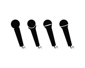 Simple Black and White Microphone Icons Set vector illustration on white background