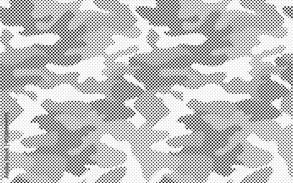 Aufkleber Abstract halftone seamless camouflage pattern. Repeating digital dotted hexagonal camo military texture background. Abstract modern fabric textile ornament. Vector illustration.