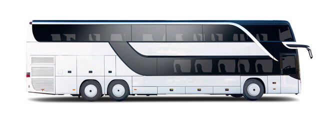 White two levels bus side view isolated on transparent background. PNG