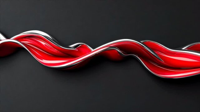 Abstract composition of flowing red and silver element on dark background. Rendered, smooth, and glossy with dynamic movement