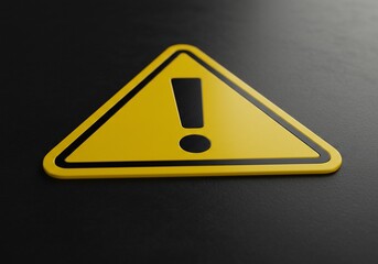 Exclamation point in triangle on dark surface warns of danger in background