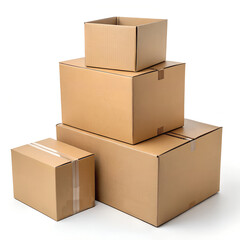 Realistic Image of Three Sealed Cardboard Boxes Arranged on White Background