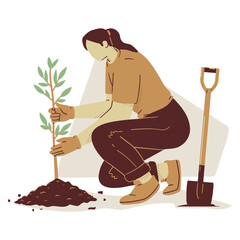 Person Plants Tree for Ecological Restoration Concept