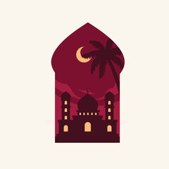 Serene Night at the Mosque Ramadan Silhouette Illustration