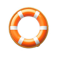 Orange lifebuoy with rope isolated on transparent background