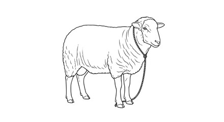 Detailed Line Drawing of a Sheep with Rope
