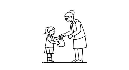 Grandmother Giving a Small Bag to a Girl