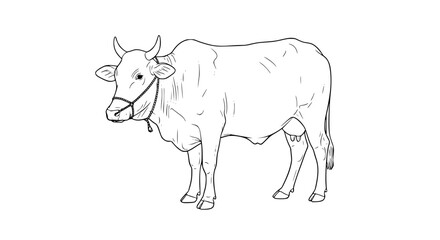 Line Art Illustration of a Cow Wearing a Halter