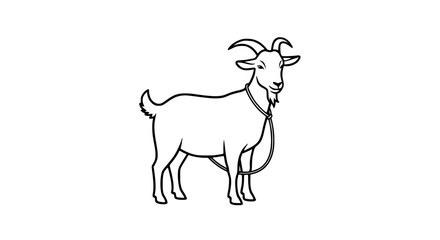 Tethered Goat Line Art Profile View of a Domestic Goat