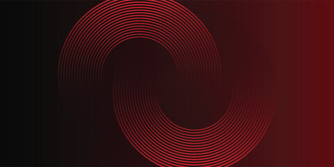 Abstract red glowing geometric lines on black background. Modern shiny red diagonal rounded lines modern